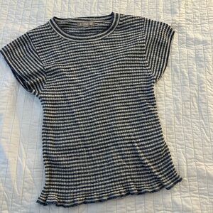 J.Crew Medium Blue and White Stripes Knit Short Sleeve Tee